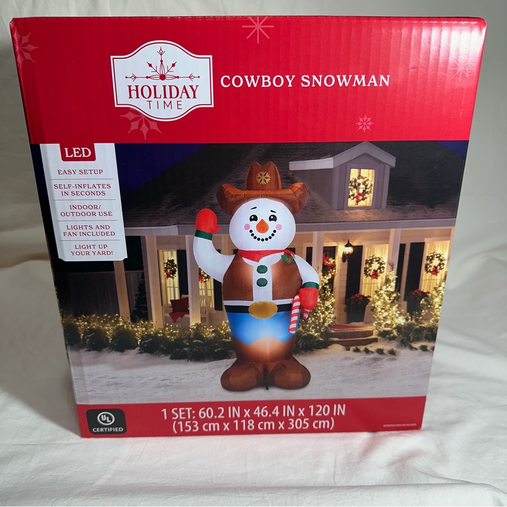 Cowboy Snowman 10 Foot Inflatable Yard Decoration Lighted New Christmas Holiday